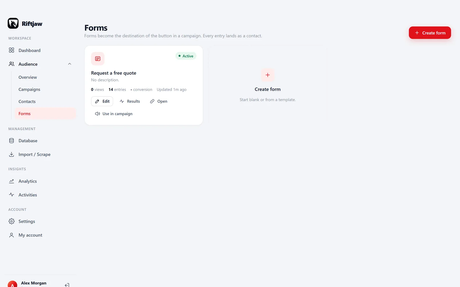 Forms in Riftjaw that add every entry as a contact