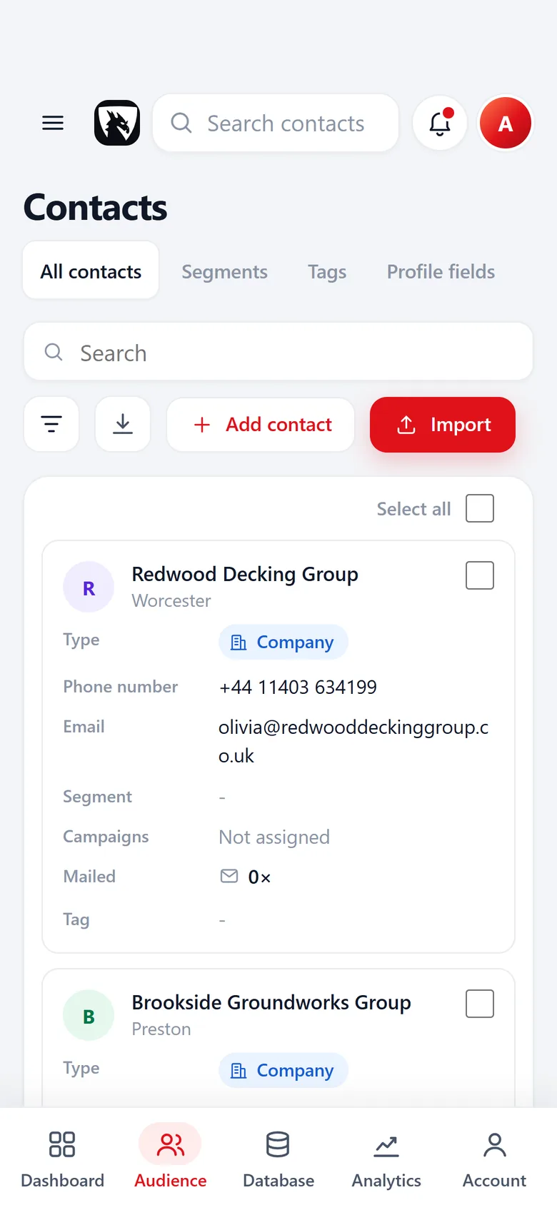 Riftjaw contacts on a phone