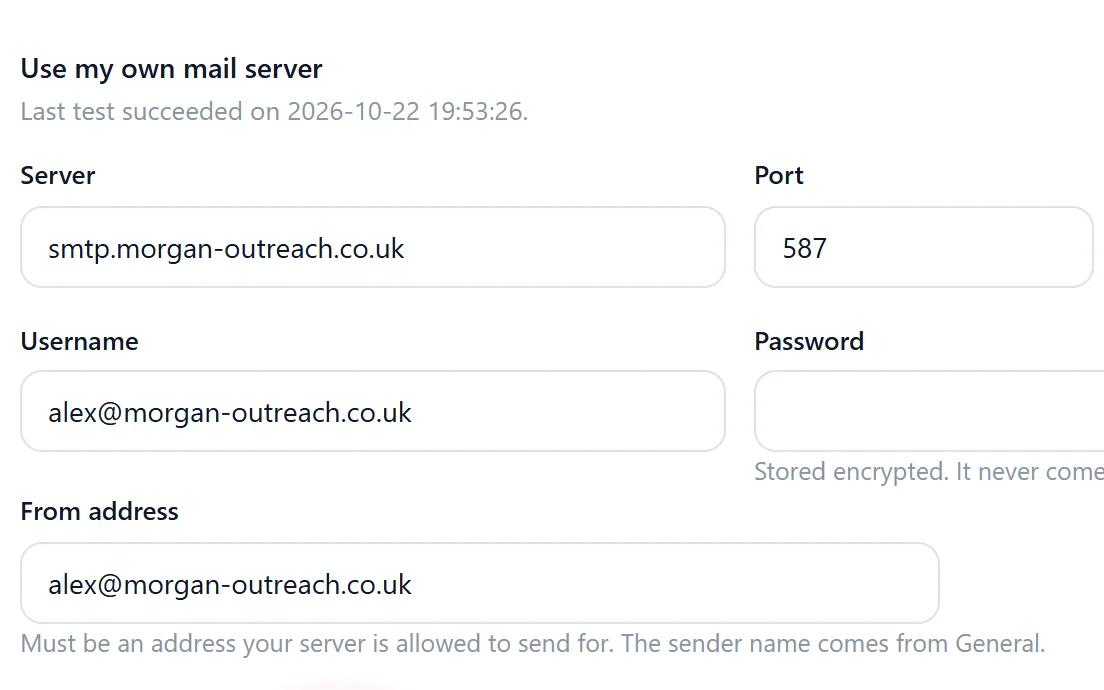 Sending settings in Riftjaw: send campaigns from your own domain over SMTP